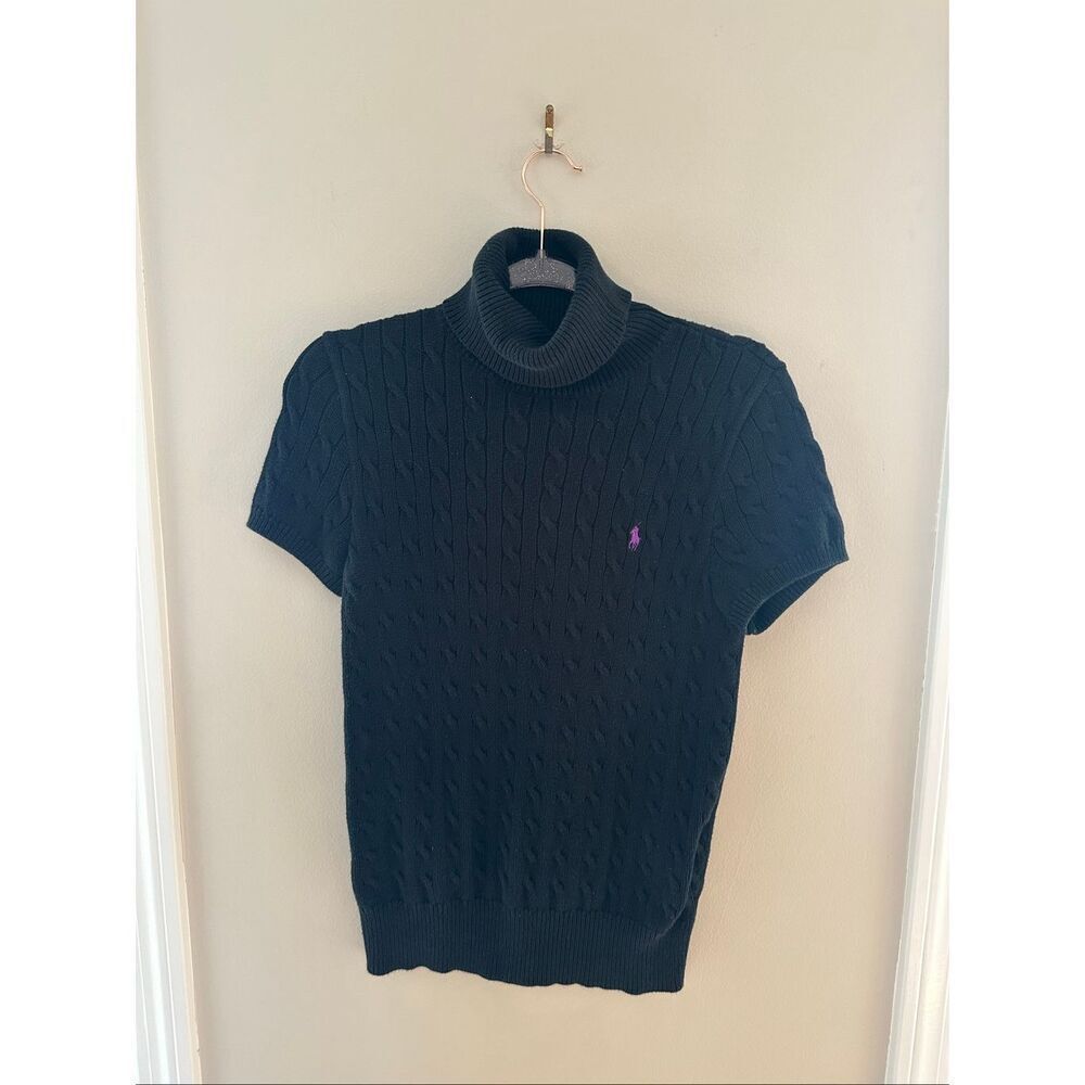 Ralph Lauren Sport Cable Knit Short Sleeve Sweater Turtle Neck Size L